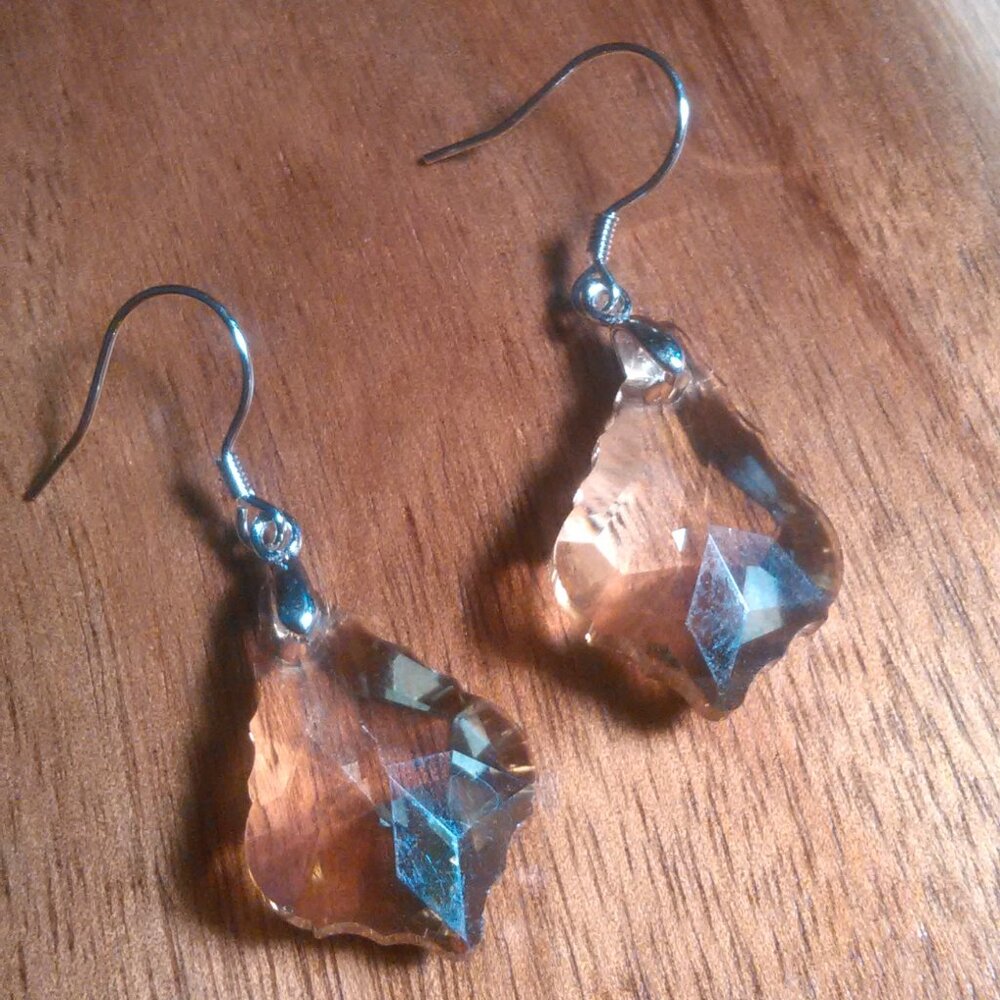 Champagne Color Glass Sterling Silver Fancy Shape Dangle Earrings